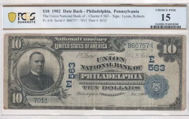 $10 1902 National Bank Note Currency, Union National Bank of Philadelphia, PA VF