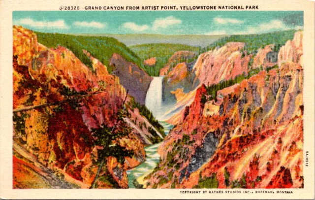 Grand Canyon from Artist Point Yellowstone National Park Linen Postcard
