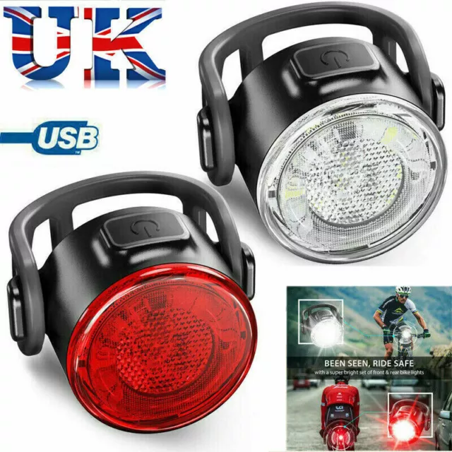 LED Mountain Bike Bicycle Front + Rear Lights Set USB Rechargeable Waterproof UK