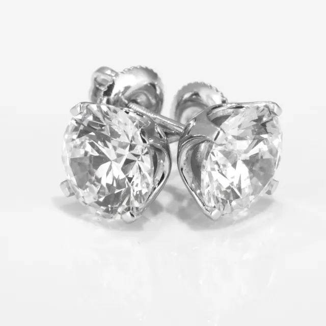 1.90 CT Genuine Round Cut Diamond Stud Earrings 14K White Gold D/SI1-SI2