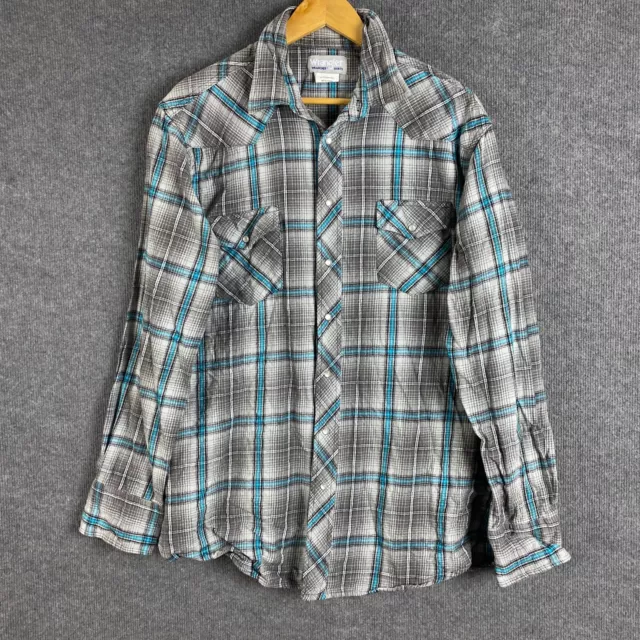 WRANGLER SHIRT MENS XL T Grey Plaid Snap Lumberjack Button Up Flannel ...