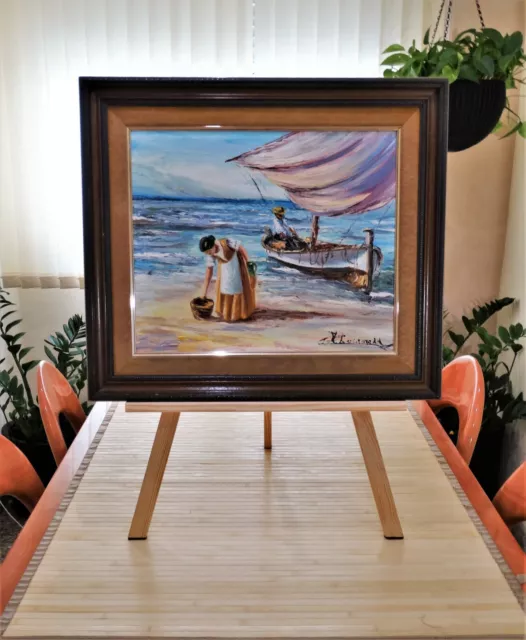 Pintura vintage al óleo sobre lienzo firmada ”la costa”