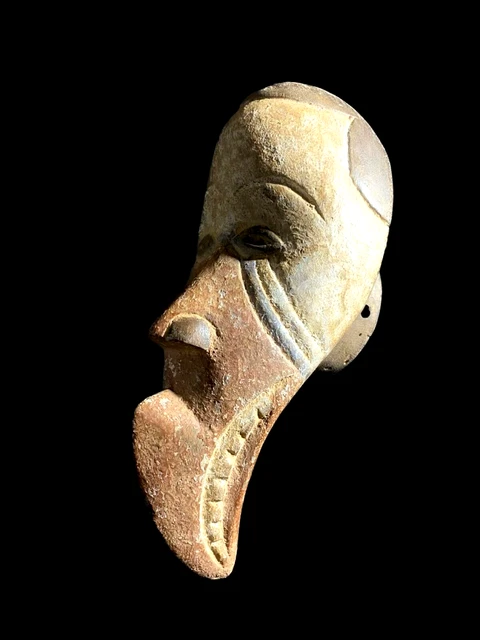 African Mask Tribal Igbo Face Mask Wood Hand Carved Vintage Wall Hanging-6944