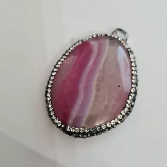 Beautiful 104ct Purple Agate & Crystal Pendant set in Sterling Silver