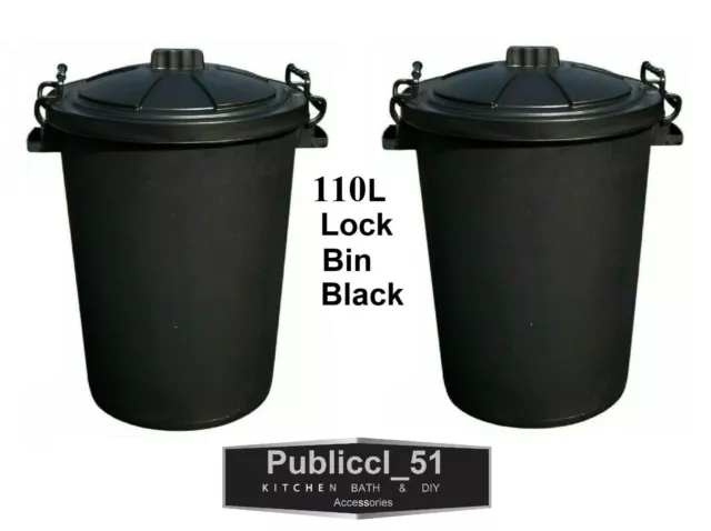 Black Plastic 110 Liter Garden Bin Waste Can Rubbish Heavy Duty Storage Clip Lid