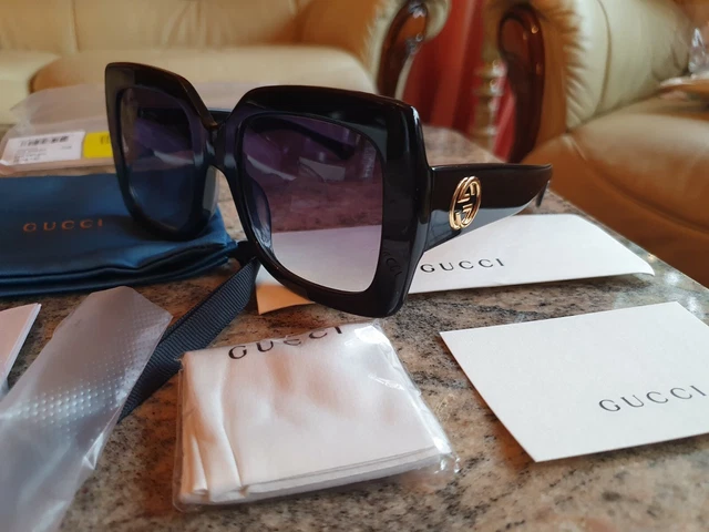 LADIES GUCCI OVERSIZED Black Sunglasses GG0083S Genuine 171.99