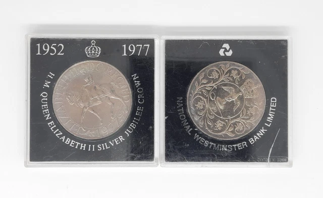Lot of 2 1952-1977 Queen Elizabeth II Silver Jubilee Coins