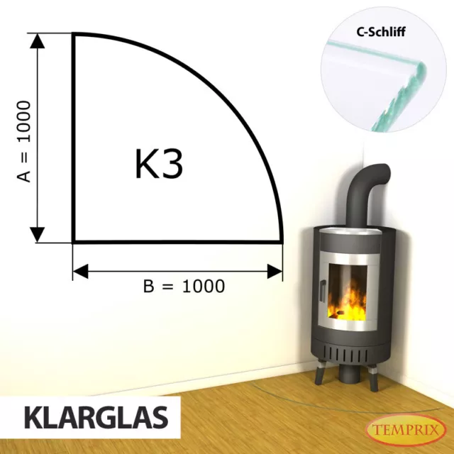 Kamin Glasbodenplatte Funkenschutz Kaminplatte Glas Ofen Platte Bodenplatte - K3