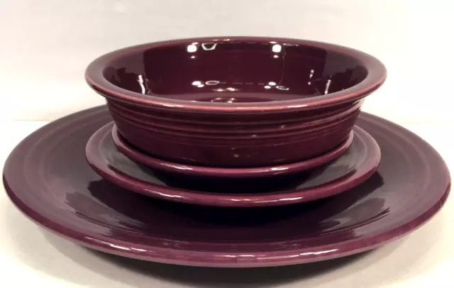 4 FiestaWare Claret Wine Red Dishes Soup/Cereal Bowl Saucer Dinner & Salad Plate
