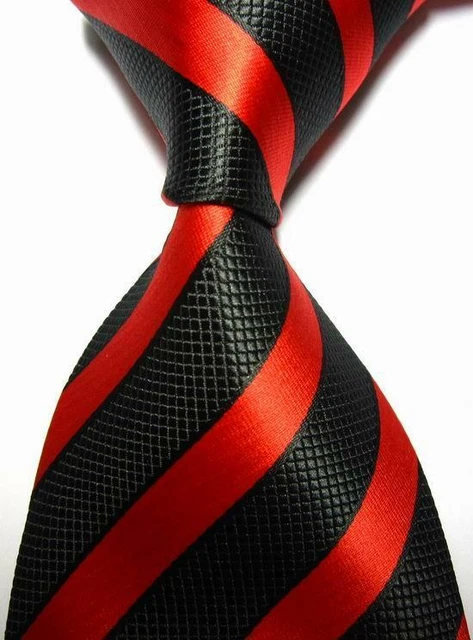 Hot! Classic Striped Black Red JACQUARD WOVEN 100% Silk Men's Tie Necktie