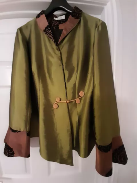 Ladies Tailor Made Green Silk Jacket. Size 12. Ideal For A Dressy Occasion