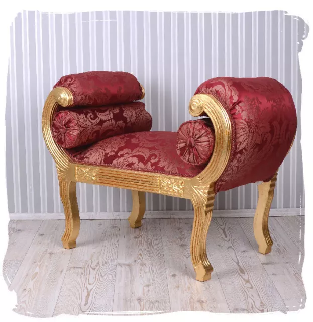 Canapé à volutes tabouret antique style banc rouge or chateau chaise longue neuf