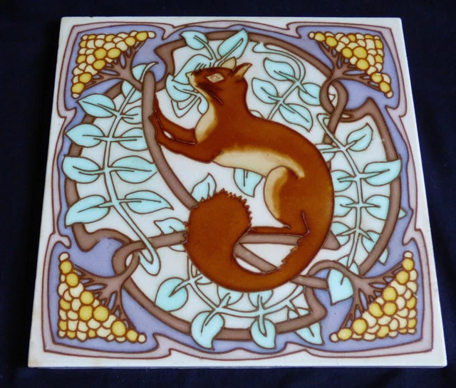 RARE Gilardoni & freres SQUIRREL Art Nouveau Tile Carreau 1900 Jugendstil Fliese 4