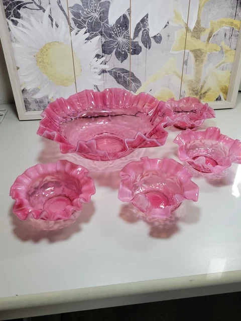 Northwood / Fenton Spanish Lace 10" Master Berry Bowl with 4 small berry bowls.