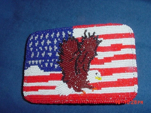 Vintage Yakima Indian Beaded Belt Buckle Patriotic Flag Eagle Theme