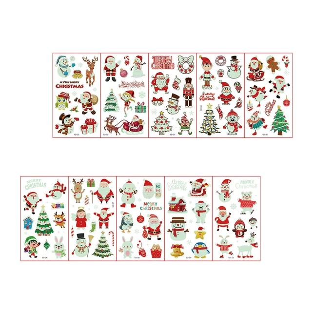 20 Sheets Weihnachts-Tattoo-Aufkleber Fluoreszierend Künstlich Kinder