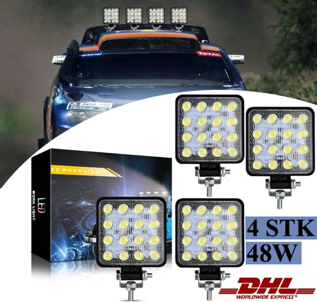4X 48W LED Arbeitsscheinwerfer Scheinwerfer Offroad Bagger Flutlicht 12V 24V