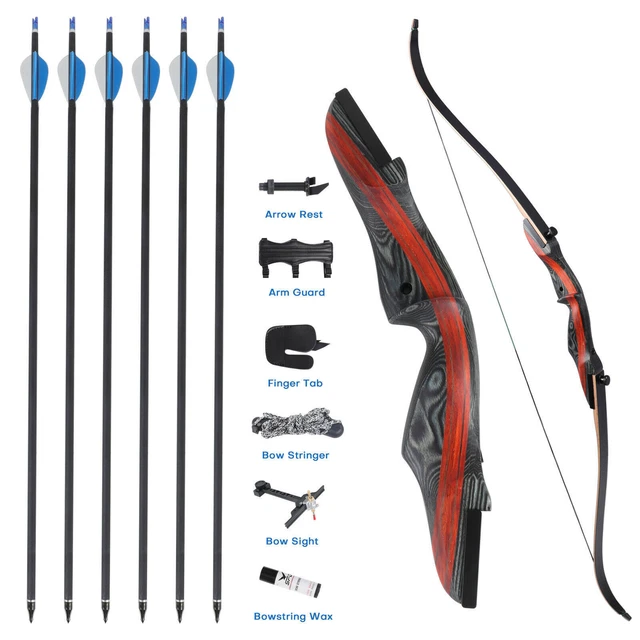 62& TAKEDOWN RECURVE Bow 3050lbs Hunting Archery Wooden Bow Target w