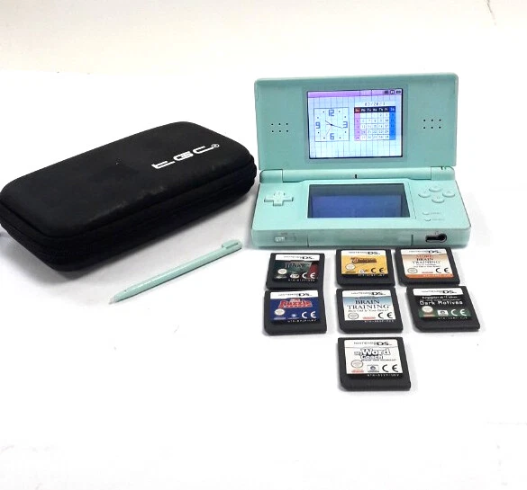 Nintendo Ds Lite Console Bundle Ice Blue Handheld System 7 Games#106