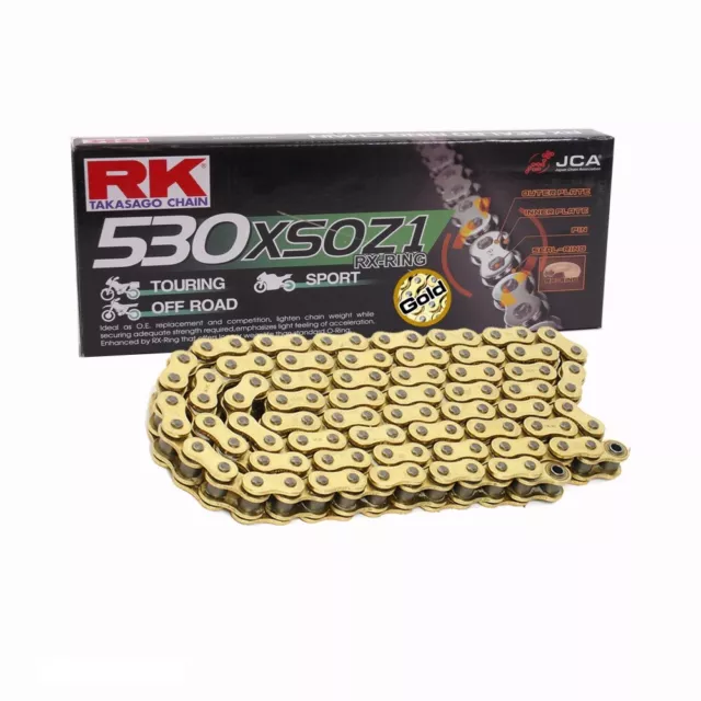 Motorcycle Chain Gold Rx Ring RK GB530XSOZ1 With 98 Rolls And Rivet Link