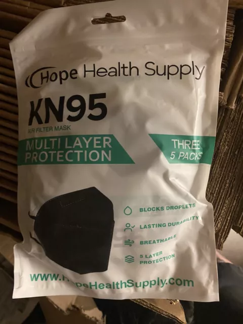 KN 95 Multi Layer Protection 3 Pks Of  5 Black Mask New Disposable