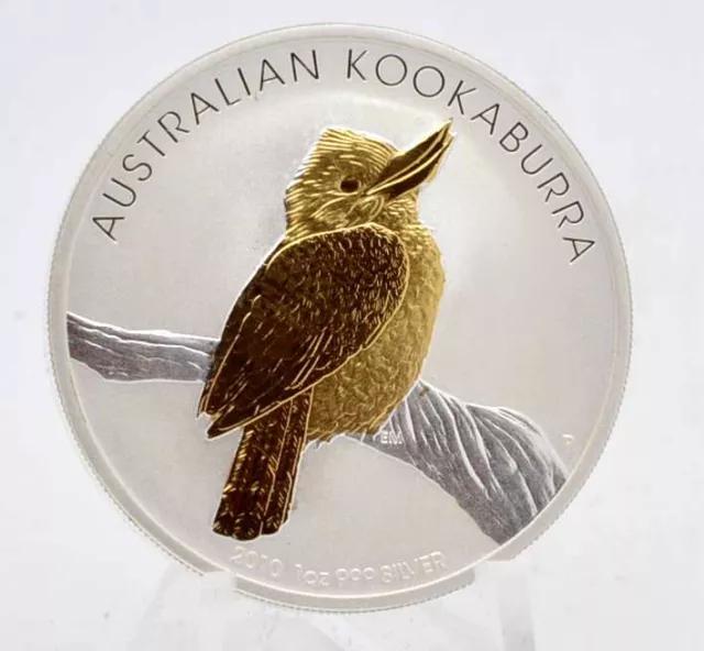1 OZ Silber Kookaburra 2010 mit Goldapplikation