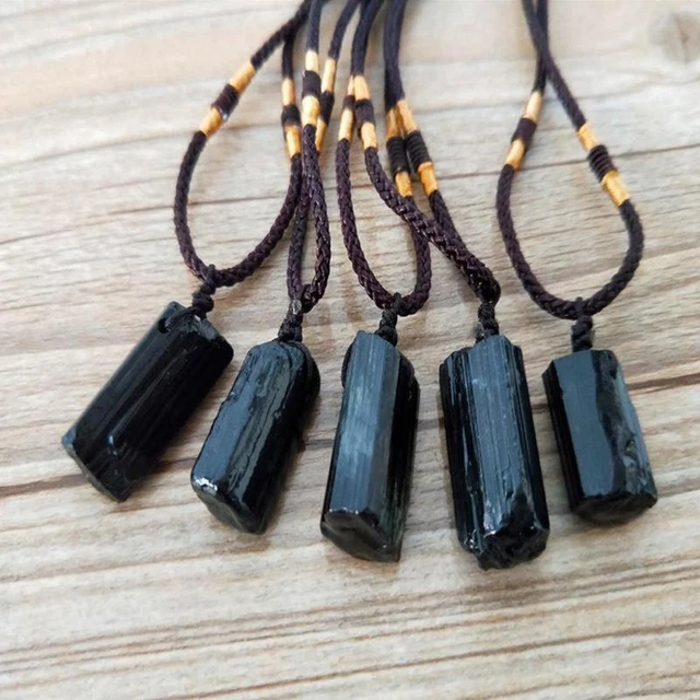 Healing Raw Gemstone Natural Crystal Black Tourmaline Stone Pendant Necklace Fas