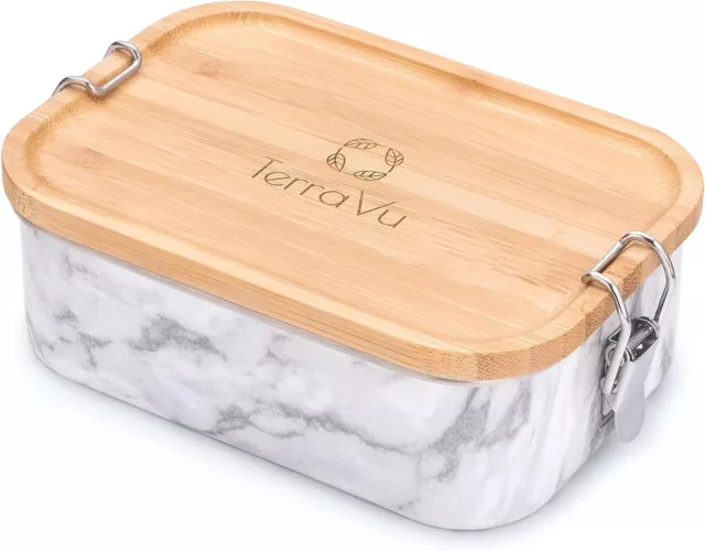 Stainless Steel Lunch Box - 27 Oz Bento Container with Bamboo Lid for Sandwich,