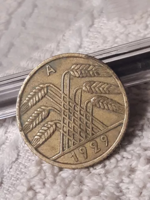 1929 A  , Weimar Republic 10 Pfennig ~ Germany ~ KM#40 German Bronze Dime