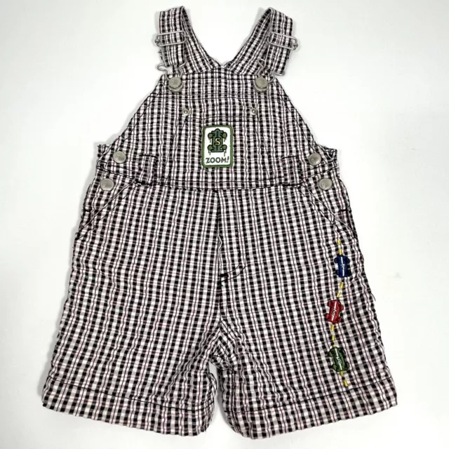 Vintage Gymboree Overall Shorts Seersucker Plaid Cars Zoom Size 6-12mo 2000