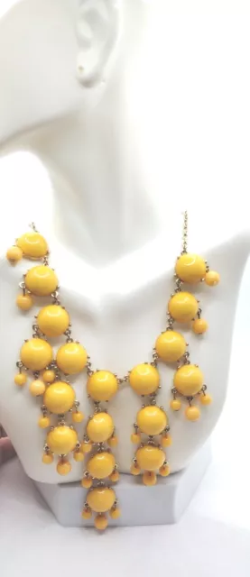 Yellow Bubble Beaded Bib Statement Necklace