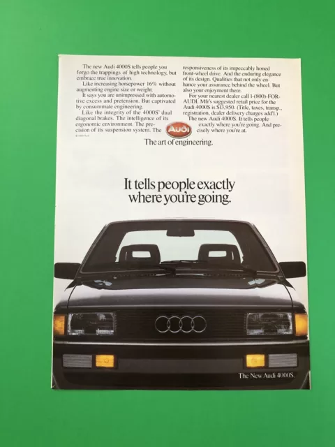 1984 Audi 4000S 4000 S Vintage Original Print Ad Advertisement Printed
