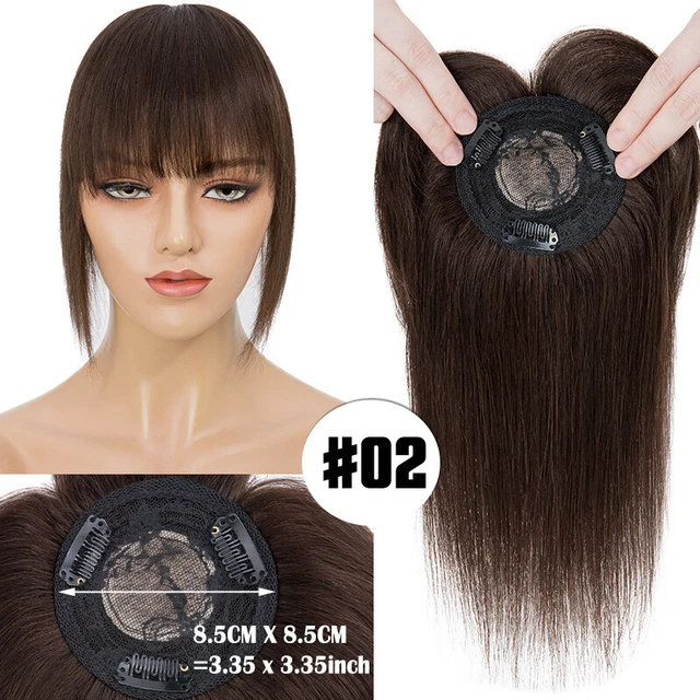 Topper Human Hair Clip In for Women Top Thinning Hair 8.5x8.5cm #2 Dark Brown US
