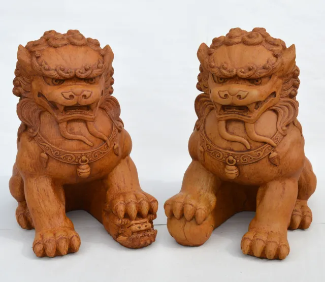 Cast Stone Cement Fu Dog Pair Chinese Guardian Lions  Outdoor Garden Statues