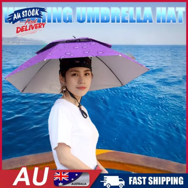 AU Foldable Fishing Sunshade Headwear Umbrella Hat UV Protection Cap (Purple)