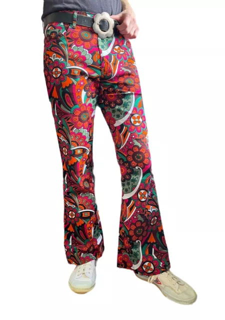 Pantaloni vintage da uomo FLARES retrò campana floreale hippie anni '60 anni '70 psichedelici 3