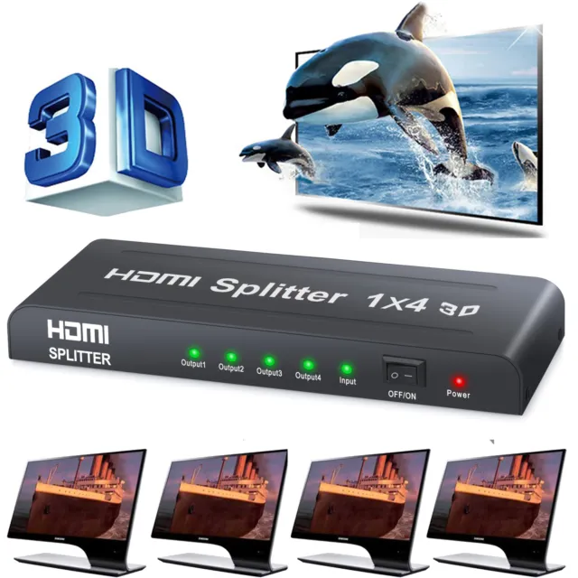 Ultra HD 4K 4 Way HDMI Splitter Amplifier Duplicator 1 in 4 out Hub 3D 1080P AUS