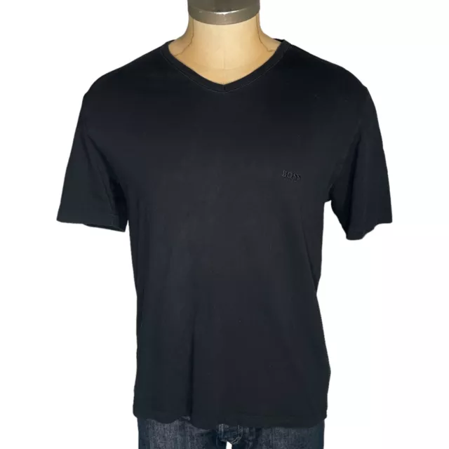 HUGO BOSS T-Shirt V-Ausschnitt aus Baumwolle Schwarz Men Regular Fit - Größe XL