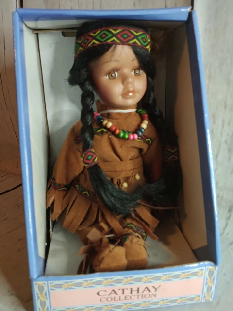 New Cathay Collection Vintage 8" Porcelain Indian Native American Doll