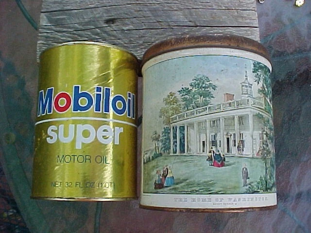 1970s MOBIL OIL SUPER QUART BANK SLOTTED SAE 10/40 w BONUS MT VERNON TIN VGC!