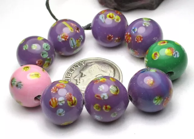 9 Spectacular Old Mixed Japanese "Millefiori" Vintage Glass Beads