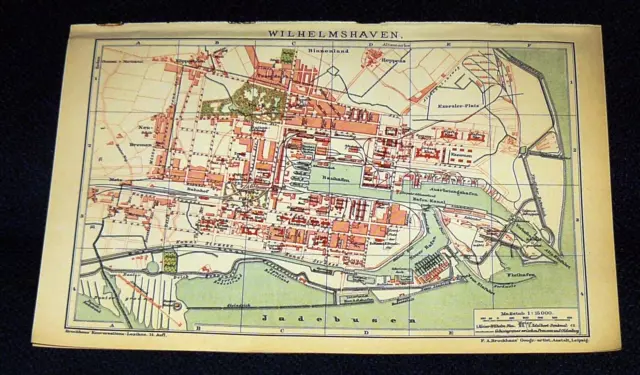 WILHELMSHAVEN Hafen Jadebusen Stadtplan Landkarte Lithographie von 1898 ORIGINAL