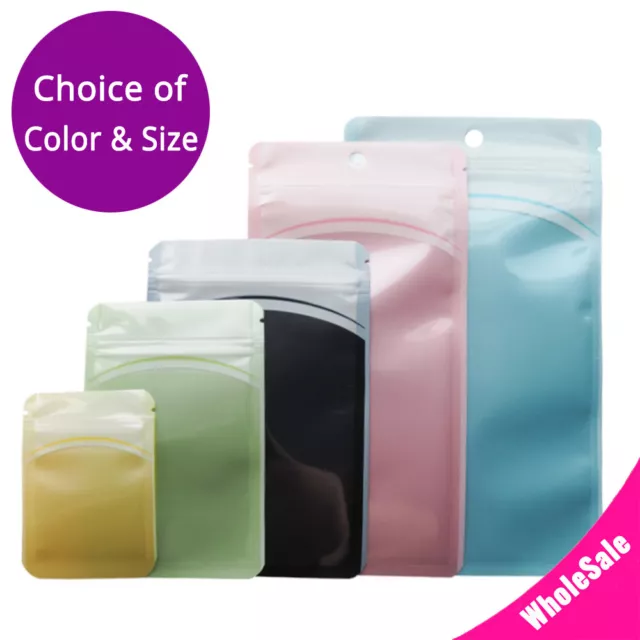 Multi-Size Front Clear Back Color Glossy Flat Mylar Zip Lock Bag w/Tear Notches