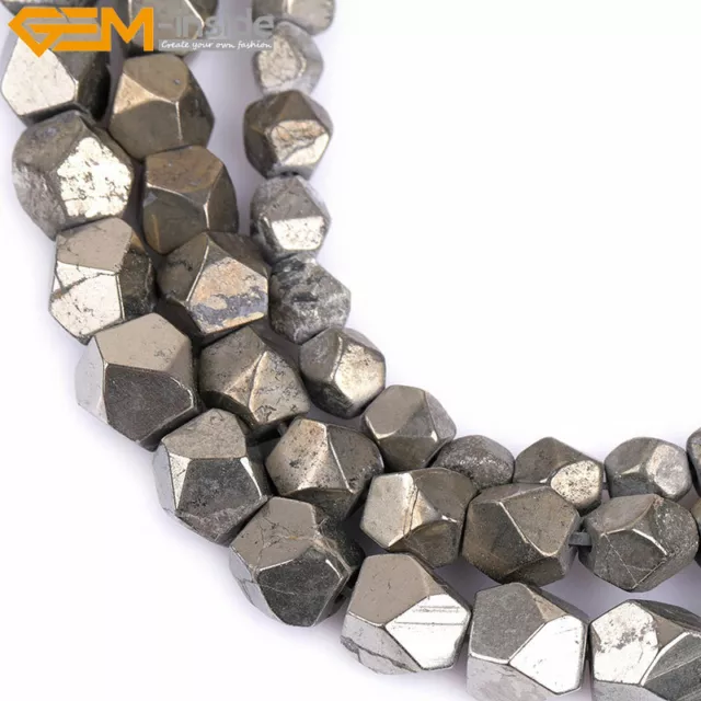 Faceted Natural Pyrite Loose Beads For Jewelry Making 15" Beads of Cambay In Lot