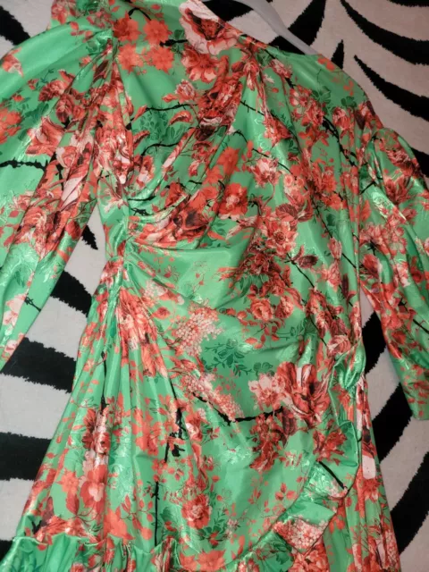 Preen by Thornton Bregazzi Maxi Green Floral Balloon Sleeve Dress Size Medium