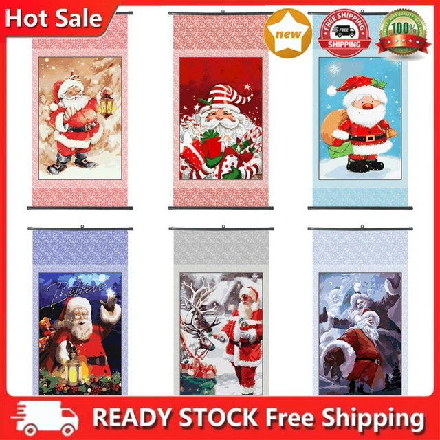 Hanging Santa Framed Picture Oil Paint By Numbers Hand Painted Picture Kid Gifts
