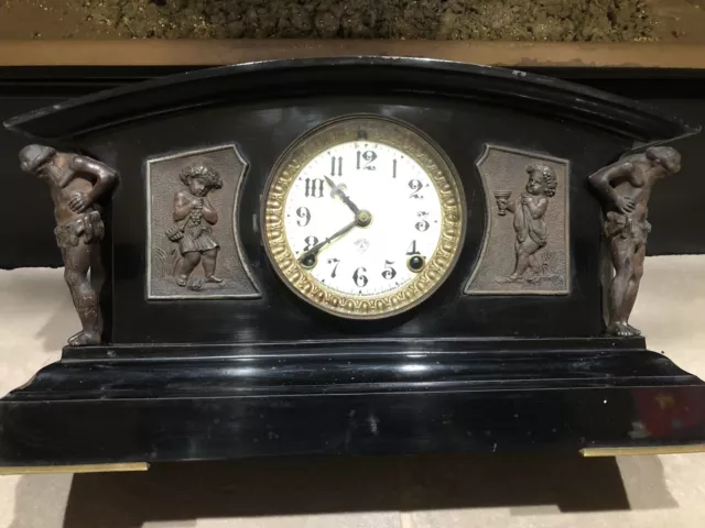 Antique Ansonia Art Nouveau Cast Iron Arch Top Mantle Clock *Vgc* & Working