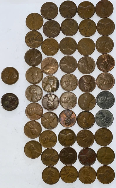 1 US Lincoln Wheat Cent Penny Roll 1916-S/1909 VDB UNC (50 Coins) Old Vintage 8