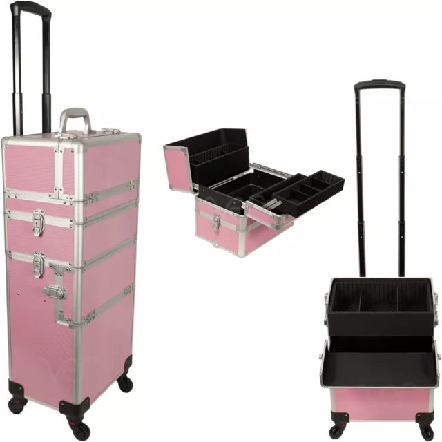 6 in 1 Professional Hair Stylist Rolling Cosmetic Makeup Train Case w/ Wheels