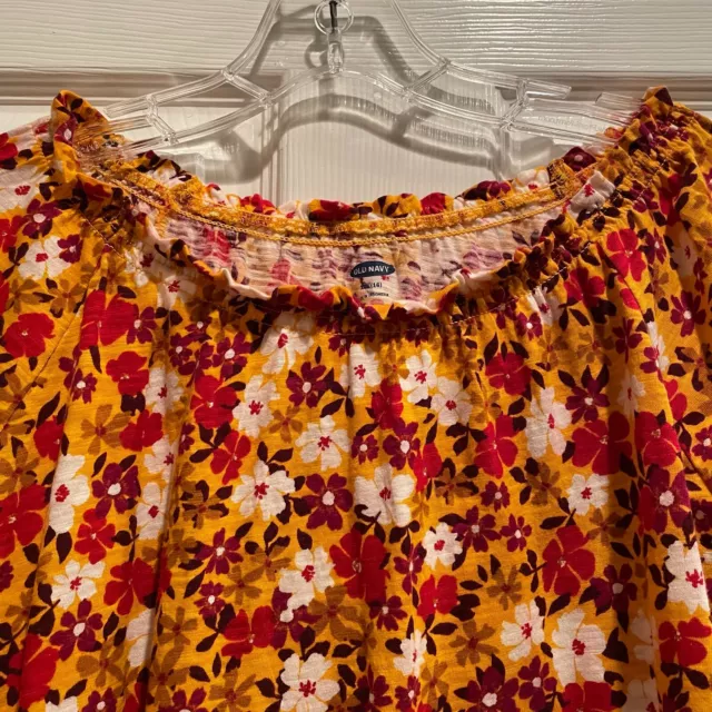 Old Navy Women's XXL16 3/4 Sleeve Hi-Low Smocked Red & Yellow Floral Peasant Top 2